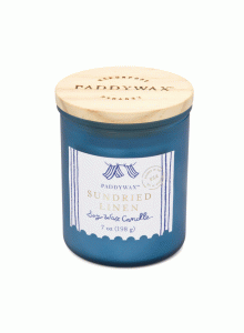 Стъклена соева свещ Падивакс Coastal, морско синьо - Изсушен на слънце лен